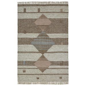 Homeroots Home Decor 5' x 8' Geometric Flatweave Handmade Stain Resistant Area Rug with Fringe, Grey