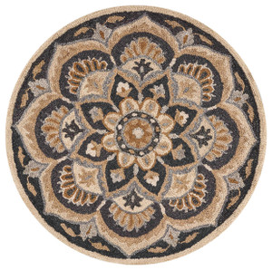 Homeroots Home Decor 6 Inch Round Black Flower Blossom Area Rug