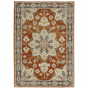 6' X 9' Rust Beige Teal Blue And Gold Oriental Power Loom Stain Resistant Area Rug - 606114595502