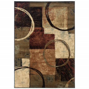 7’ x 10’ Brown and Black Abstract Geometric Area Rug - 4512822849782