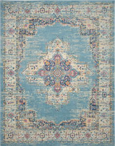 Homeroots Home Decor Light Blue Distressed Medallion Area Rug, Light Blue, 7'x10'
