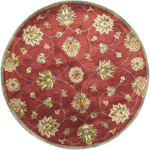 5' Round Red Floral Vine Wool Indoor Area Rug - 4512822820347 5' Round Red Floral Vine Wool Indoor Area Rug - 4512822820347