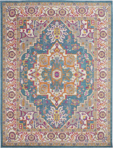 Homeroots Home Decor Teal and Pink Medallion Area Rug, 8' x 10', Teal and Pink