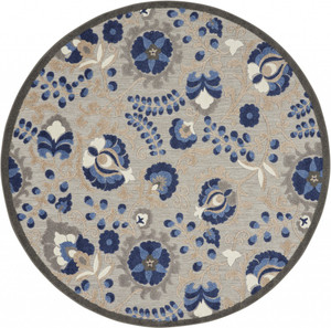 8’ Round Natural and Blue Indoor Outdoor Area Rug - 4512822810195