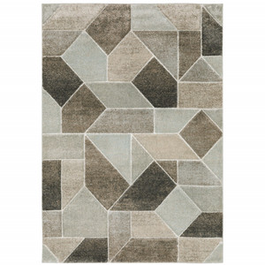 8' X 11' Grey Brown Beige Tan Taupe And Ivory Geometric Power Loom Stain Resistant Area Rug - 606114595670