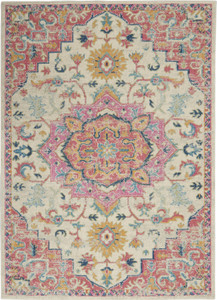 Homeroots Home Decor 7’ x 10’ Ivory and Pink Medallion Area Rug