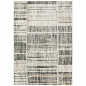 3' X 5' Grey Charcoal Ivory Tan Brown And Beige Geometric Power Loom Stain Resistant Area Rug - 606114595816