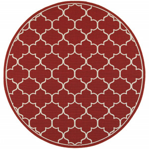 8’ Round Red and Ivory Trellis Indoor Outdoor Area Rug - 4512822864853 8’ Round Red and Ivory Trellis Indoor Outdoor Area Rug - 4512822864853