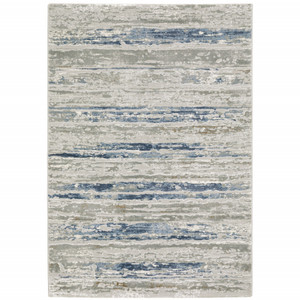 3' X 5' Blue Ivory Grey Light Blue And Brown Abstract Power Loom Stain Resistant Area Rug - 606114599647
