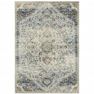 6' X 9' Blue Beige Rust Gold And Teal Oriental Power Loom Stain Resistant Area Rug - 606114595403