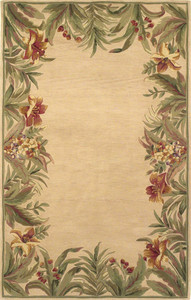 Homeroots Home Decor 4'x6' Ivory Hand Tufted Bordered Tropical Plant Indoor Area Rug, Ivory, Hand-Tufted