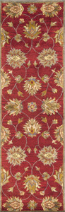 Homeroots Home Decor 2' x 7' Red Floral Vines Bordered Wool Runner Rug, Red, Wool