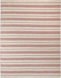 8' X 11' Red And Ivory Striped Dhurrie Hand Woven Stain Resistant Area Rug - 606114110385