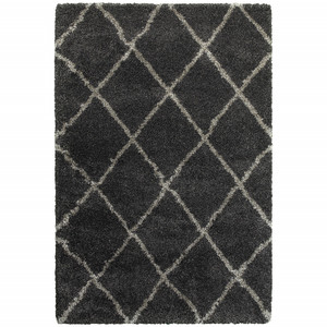 Homeroots Home Decor 5' x 8' Charcoal and Grey Geometric Shag Power Loom Stain Resistant Area Rug