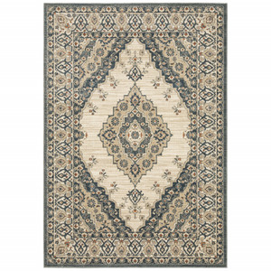 8’ x 10’ Vintage Beige and Blue Indoor Area Rug - 4512822858548 8’ x 10’ Vintage Beige and Blue Indoor Area Rug - 4512822858548