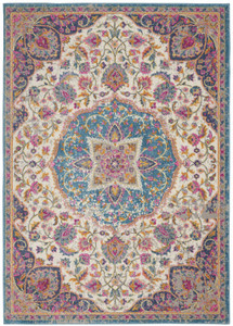 7’ x 10’ Pink and Blue Floral Medallion Area Rug - 4512822822556