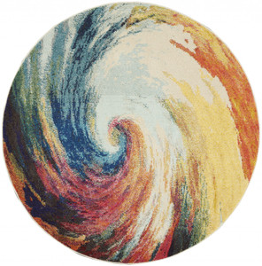 5' Yellow And Ivory Abstract Round Rug