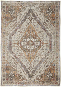 9' X 12' Brown Ivory And Orange Medallion Area Rug