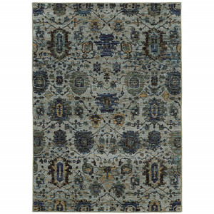 Homeroots Home Decor 5' X 7' Oriental Area Rug, Blue and Navy, Power Loom Stain Resistant