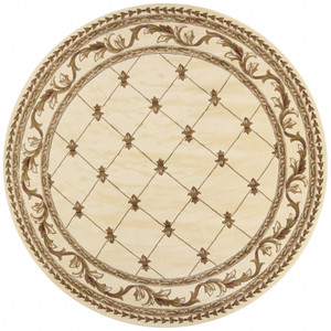 Homeroots Home Decor 8' Ivory Machine Woven Hand Carved Fleur De Lis Round Indoor Area Rug, Ivory, Round