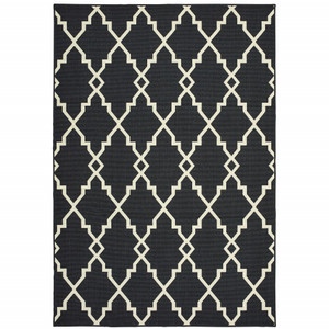 Homeroots Home Decor 7' x 10' Black and Ivory Trellis Indoor Outdoor Area Rug