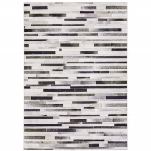 5' X 7' Grey Charcoal And Beige Geometric Power Loom Stain Resistant Area Rug - 606114607137