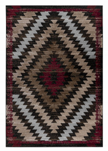 5' X 7' Brown And Red Geometric Area Rug