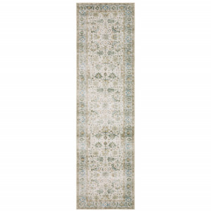 2' X 8' Grey Orange Blue Gold Green And Rust Oriental Printed Stain Resistant Non Skid Runner Rug - 606114618782
