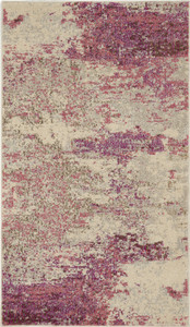 2' X 4' Ivory And Pink Abstract Power Loom Non Skid Area Rug