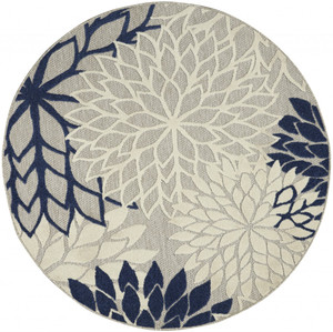 5’ Round Ivory and Navy Indoor Outdoor Area Rug - 4512822809533 5’ Round Ivory and Navy Indoor Outdoor Area Rug - 4512822809533