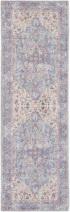 6' Blue Orange And Red Oriental Distressed Washable Runner Rug