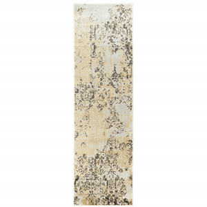 2' X 8' Grey And Gold Abstract Power Loom Stain Resistant Runner Rug - 606114594680