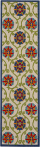 12' Ivory And Blue Indoor Outdoor Runner Rug - Ivory, Blue