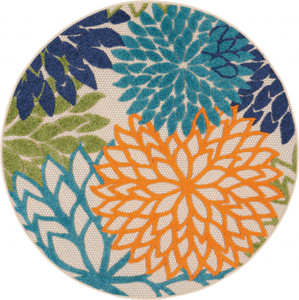 4’ Round Orange Floral Outdoor Area Rug - 4512822796055