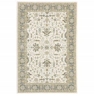 2' X 3' Ivory And Blue Oriental Area Rug