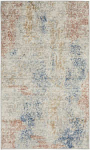 3' X 5' Ivory Abstract Power Loom Distressed Non Skid Area Rug