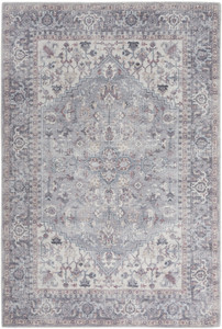 5' X 7' Grey Oriental Power Loom Distressed Washable Area Rug Cotton Blend