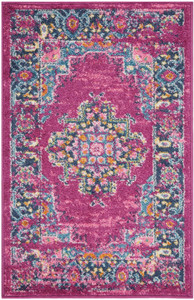 2' X 3' Fuchsia And Blue Oriental Distressed Area Rug
