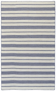 2' X 3' Blue And Ivory Striped Dhurrie Hand Woven Stain Resistant Area Rug