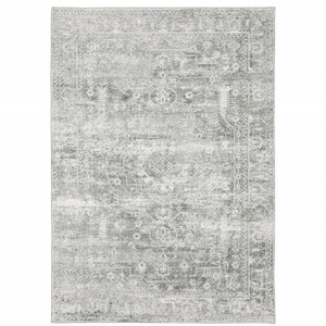4' X 6' Sage Green Grey Ivory And Silver Oriental Printed Stain Resistant Non Skid Area Rug - 606114620853