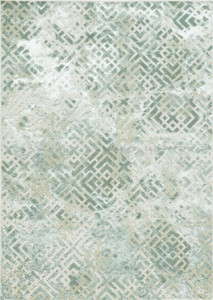 3' X 5' Sand And Light Blue Geometric Distressed Area Rug