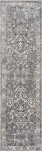 7' Gray And Light Gray Floral Medallion Distressed Runner Rug