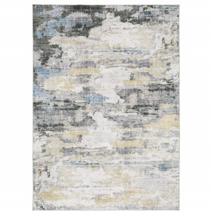 2' X 3' Gray And Ivory Abstract Printed Stain Resistant Non Skid Area Rug