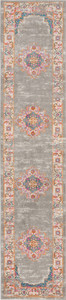 6' Gray And Gold Medallion Distressed Runner Rug