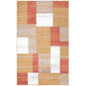 5' X 8' Terra Cotta Ivory And Brown Patchwork Area Rug