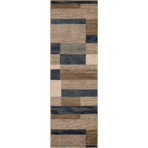8' Blue Brown And Beige Patchwork Runner Rug