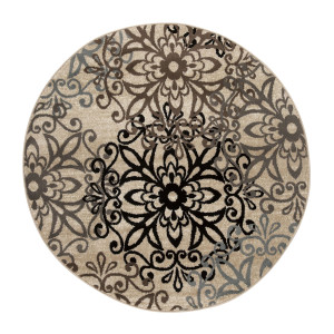 5' Brown Black And Gray Medallion Round Rug