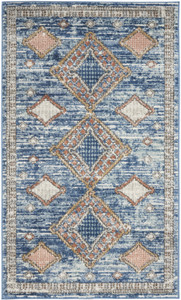 3' X 5' Blue Southwestern Power Loom Non Skid Area Rug