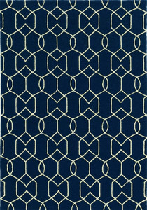 2' X 3' Navy Blue And Ivory Geometric Hand Hooked Area Rug