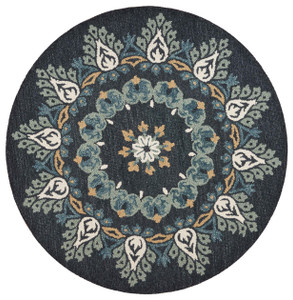 Homeroots Home Decor 4 Inch Round Black Floral Paradise Area Rug